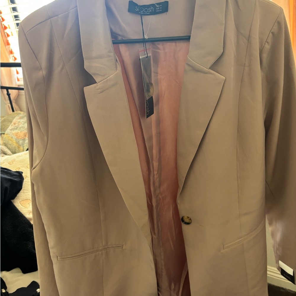 Stoosh Blazer Jacket in Light Pink with Satin Lining